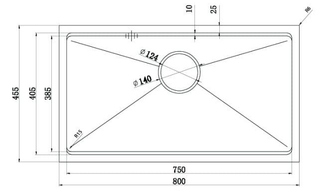 Bản vẽ kỹ thuật Chậu rửa bát 1 hố Konox KN8046SU-Full
