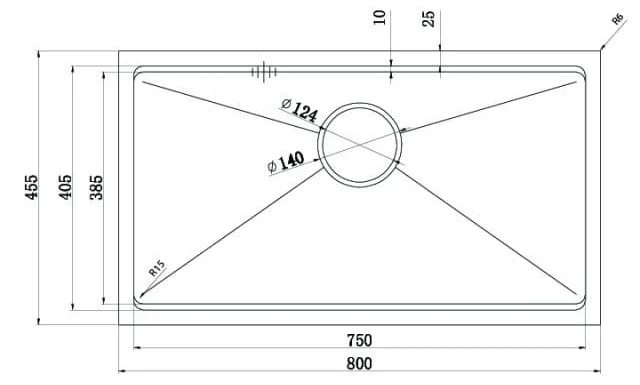 Bản vẽ kỹ thuật Chậu rửa bát 1 hố Konox KN8046SU-Full