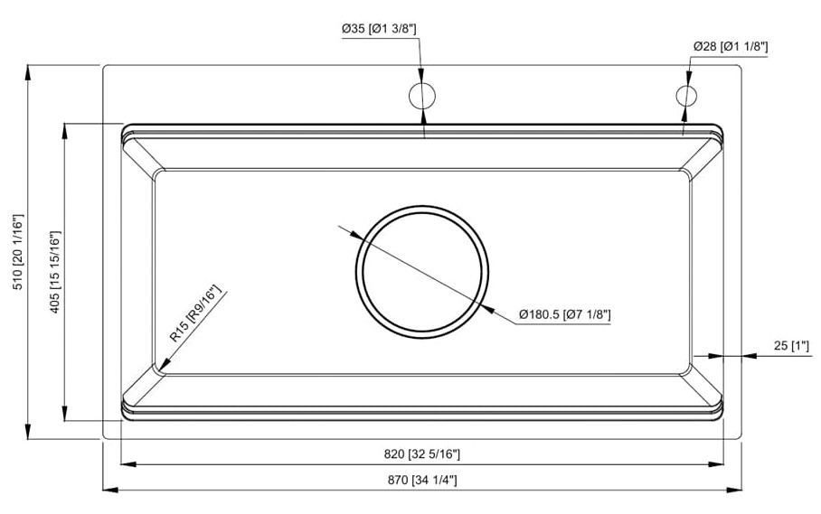 Bản vẽ kỹ thuật chậu rửa bát 1 hố Konox KN8751TS Dekor