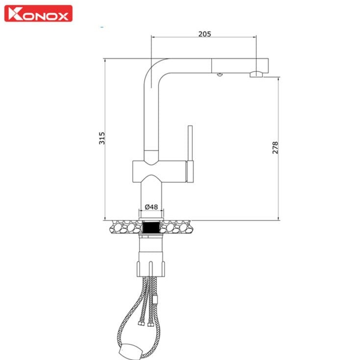 Vòi rửa bát nóng lạnh dây rút Konox Stream Chrome