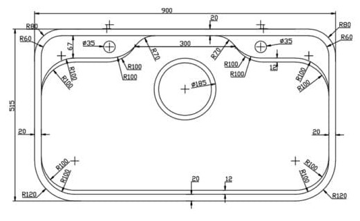Bản vẽ kỹ thuật chậu rửa bát 1 hố Konox TARI 9051SR