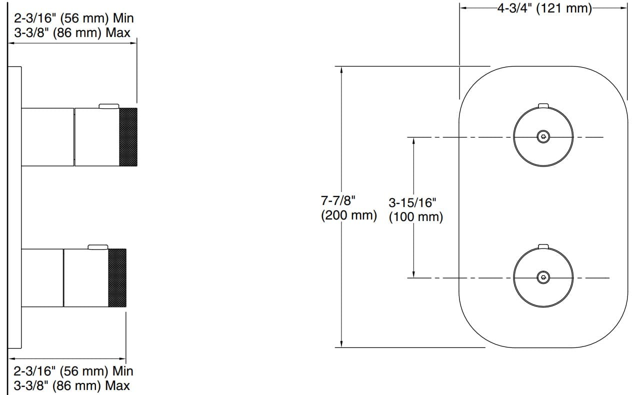 Bản vẽ bộ điều chỉnh âm tường Kallista P33496
