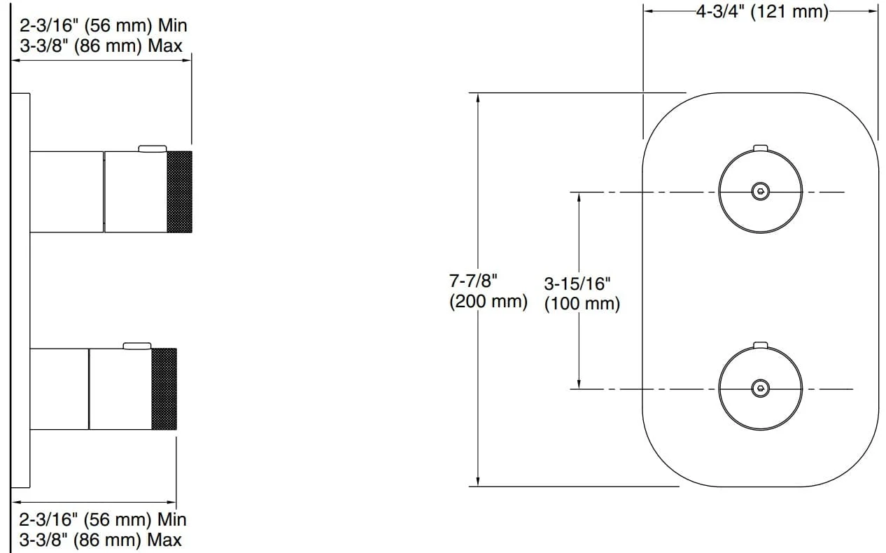 Bản vẽ bộ điều chỉnh âm tường Kallista P33496