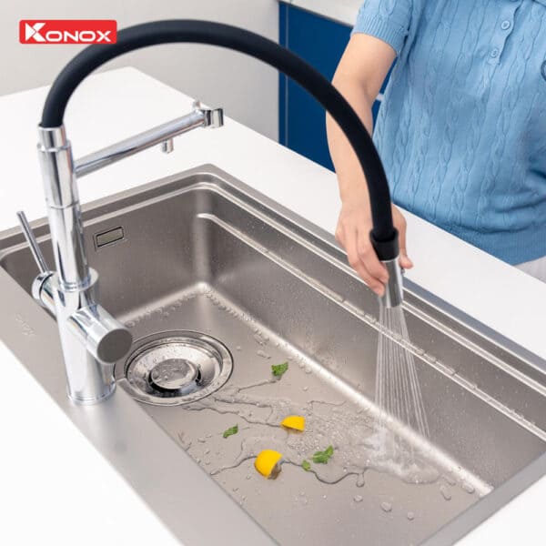 Vòi rửa bát nóng lạnh 3 đường nước Konox Combi Chrome