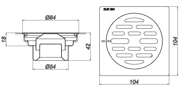Bản vẽ kỹ thuật ga thoát sàn inox304 Sekino 304GC307