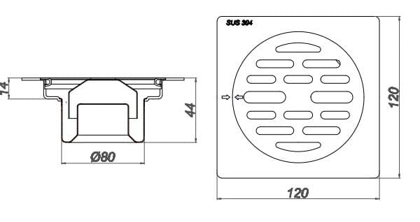 Bản vẽ kỹ thuật ga thoát sàn inox304 Sekino 304GC311
