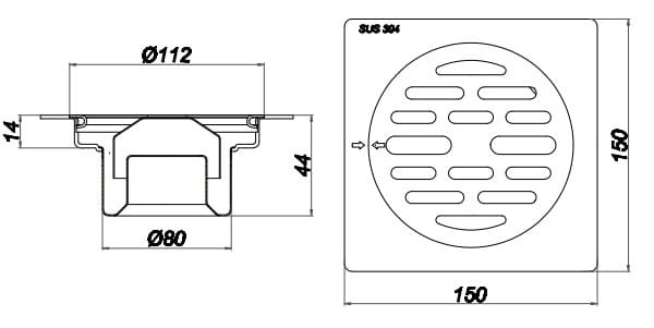 Bản vẽ kỹ thuật ga thoát sàn inox304 Sekino 304GC313