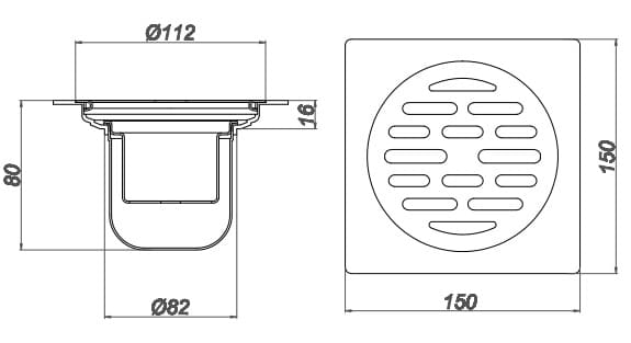 Bản vẽ kỹ thuật ga thoát sàn inox304 Sekino 304GS326