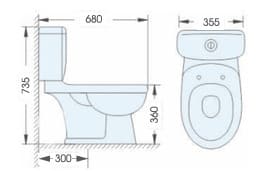 Bản vẽ kỹ thuật bồn cầu 2 khối nắp rơi êm Atmor AT2032