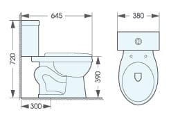 Bản vẽ kỹ thuật bồn cầu 2 khối nắp rơi êm Atmor AT2112