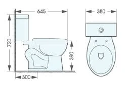 Bản vẽ kỹ thuật bồn cầu 2 khối nắp rơi êm Atmor AT2112