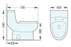 Bản vẽ kỹ thuật bồn cầu 1 khối nắp rơi êm Atmor AT2177