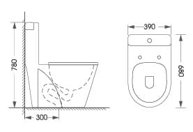 Bản vẽ kỹ thuật bồn cầu 1 khối nắp rơi êm màu đen Atmor AT271B