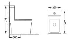 Bản vẽ kỹ thuật bồn cầu 1 khối nắp rơi êm màu đen Atmor AT295B