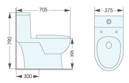 Bản vẽ kỹ thuật bồn cầu 1 khối nắp rơi êm Atmor AT518