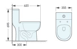 Bản vẽ kỹ thuật bồn cầu 1 khối nắp rơi êm Atmor AT541