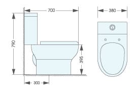 Bản vẽ kỹ thuật bồn cầu 2 khối nắp rơi êm Atmor AT8857