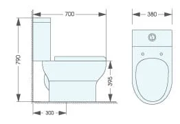 Bản vẽ kỹ thuật bồn cầu 2 khối nắp rơi êm Atmor AT8857