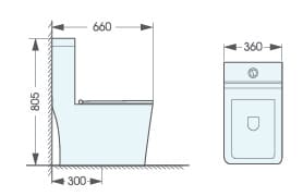 Bản vẽ kỹ thuật bồn cầu 1 khối nắp rơi êm Atmor AT8869