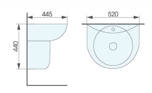 Bản vẽ kỹ thuật chậu lavabo treo tường chân lửng ATMOR AT212