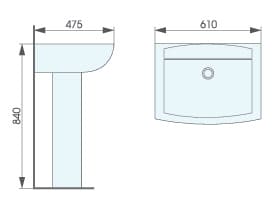 Bản vẽ kỹ thuật chậu lavabo treo tường chân dài ATMOR AT3032 
