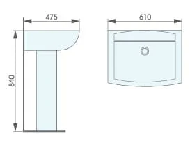 Bản vẽ kỹ thuật chậu lavabo treo tường chân dài ATMOR AT3032