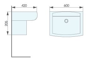 Bản vẽ kỹ thuật chậu lavabo treo tường chân lửng ATMOR AT502 