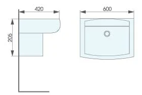 Bản vẽ kỹ thuật chậu lavabo treo tường chân lửng ATMOR AT502