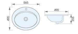 Bản vẽ kỹ thuật chậu lavabo dương vành ATMOR AT-T808