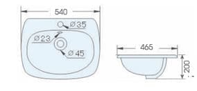 Bản vẽ kỹ thuật chậu lavabo dương vành ATMOR AT40230