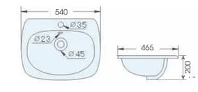 Bản vẽ kỹ thuật chậu lavabo dương vành ATMOR AT40230