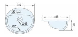 Bản vẽ kỹ thuật chậu lavabo dương vành ATMOR AT4056-20