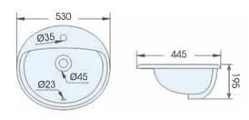 Bản vẽ kỹ thuật chậu lavabo dương vành ATMOR AT4056-20