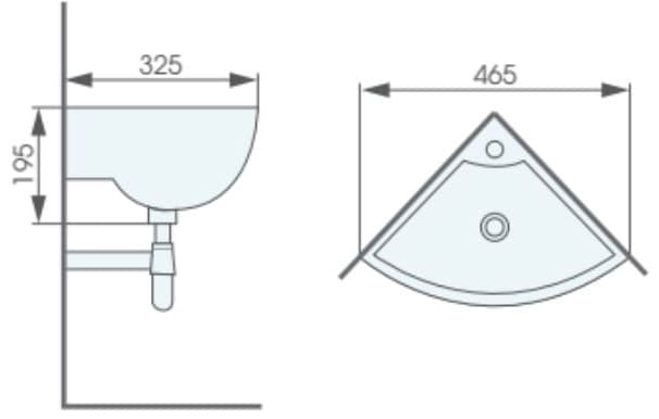 Bản vẽ kỹ thuật chậu lavabo góc treo tường ATMOR AT4053 