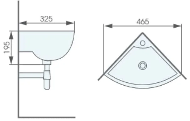 Bản vẽ kỹ thuật chậu lavabo góc treo tường ATMOR AT4053
