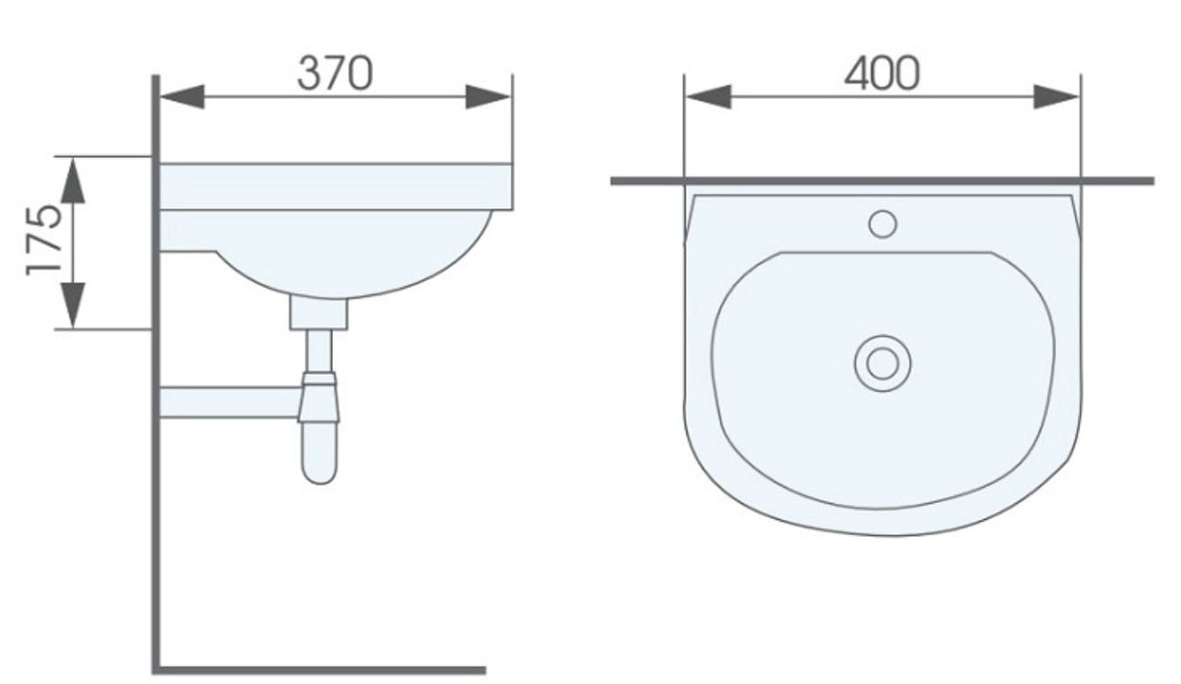 Bản vẽ kỹ thuật chậu lavabo treo tường không chân ATMOR AT2829