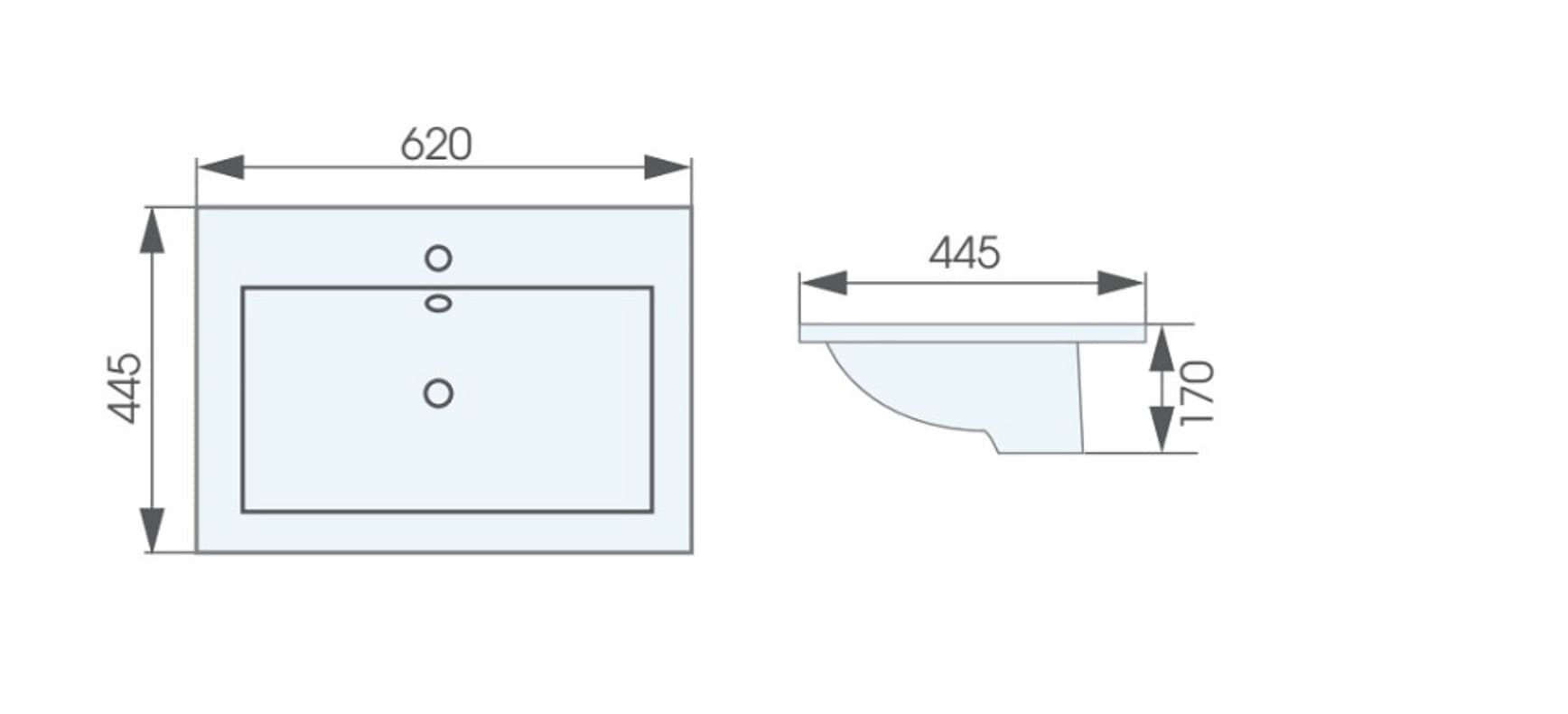 Bản vẽ kỹ thuật chậu lavabo treo tường không chân ATMOR AT4583A