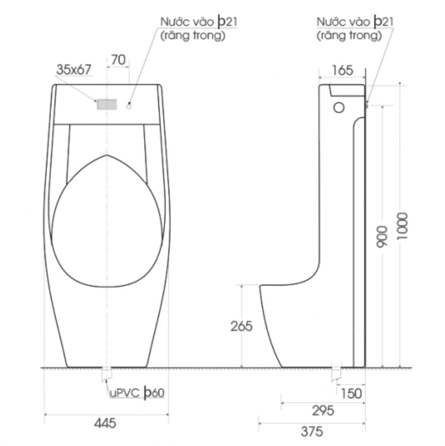 Bản vẽ kỹ thuật tiểu nam cảm ứng đặt sàn ATMOR AT6009