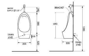 Bản vẽ kỹ thuật tiểu nam treo tường ATMOR AT6014