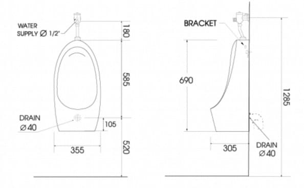 Bản vẽ kỹ thuật tiểu nam treo tường ATMOR AT6015