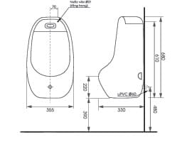 Bản vẽ kỹ thuật tiểu nam treo tường cảm ứng ATMOR AT6016