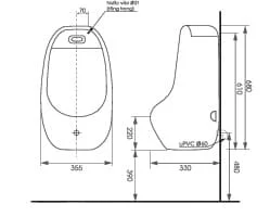 Bản vẽ kỹ thuật tiểu nam treo tường cảm ứng ATMOR AT6016