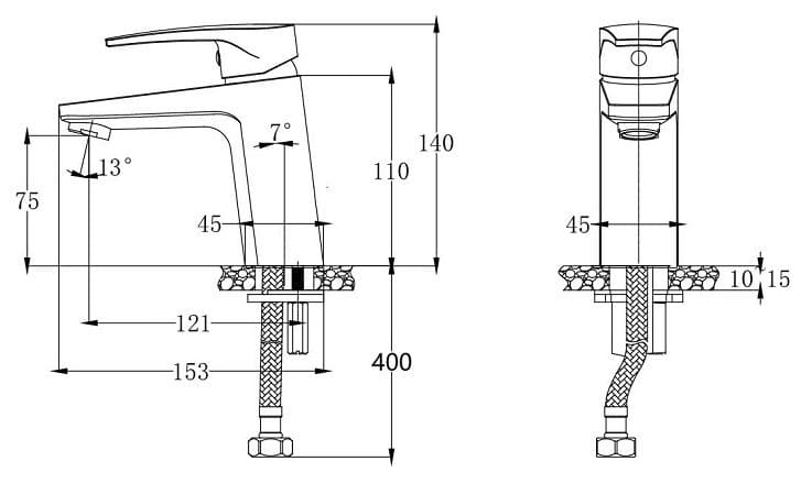 Bản vẽ kỹ thuật vòi lavabo lạnh Caesar B119C