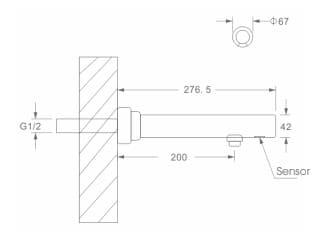 Bản vẽ kỹ thuật vòi lavabo cảm ứng âm tường ATMOR AT-2151(DC)