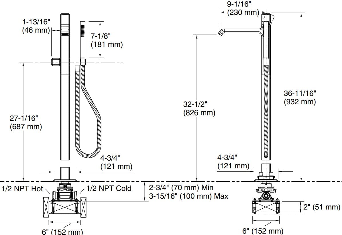 Bản vẽ vòi bồn tắm 1 chân Kallista P32713-00-CP