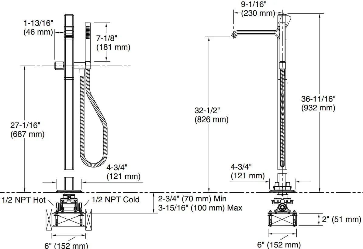 Bản vẽ vòi bồn tắm 1 chân Kallista P32713-00-CP