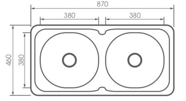 Bản vẽ kỹ thuật chậu rửa chén 2 hố 87x46cm ATMOR AT-222 (AT222)
