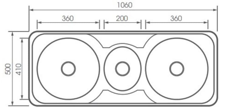 Bản vẽ kỹ thuật chậu rửa chén 3 hố 106x50cm ATMOR AT-618 (AT618)