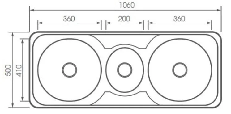 Bản vẽ kỹ thuật chậu rửa chén 3 hố 106x50cm ATMOR AT-618 (AT618)