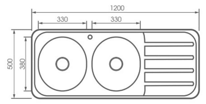 Bản vẽ kỹ thuật chậu rửa chén 2 hố 1 bàn 120x50cm ATMOR AT-A19 (ATA19)